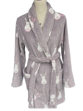 La Senza Gray Reindeer Cozy Plush Bathrobe (S/M)